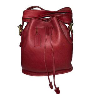 Vintage Coach Lulas Legacy Red Drawstring Crossbody Bucket Bag 9952